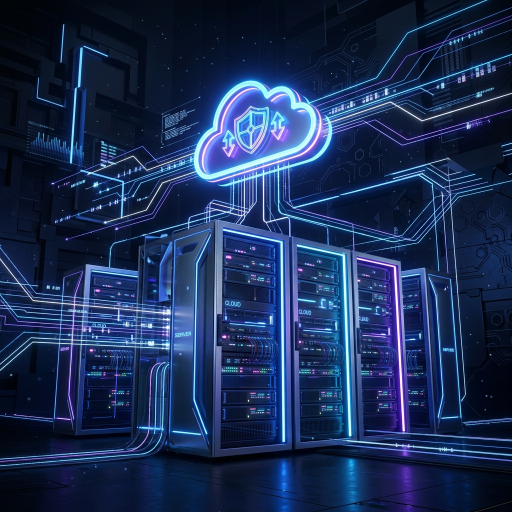 Futuristic Glowing Server Cabinets